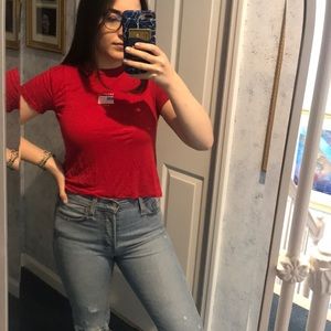 Red Crop short sleeve shirt with Americana flag